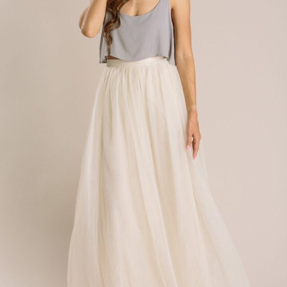 Long Ivory Tulle Skirt